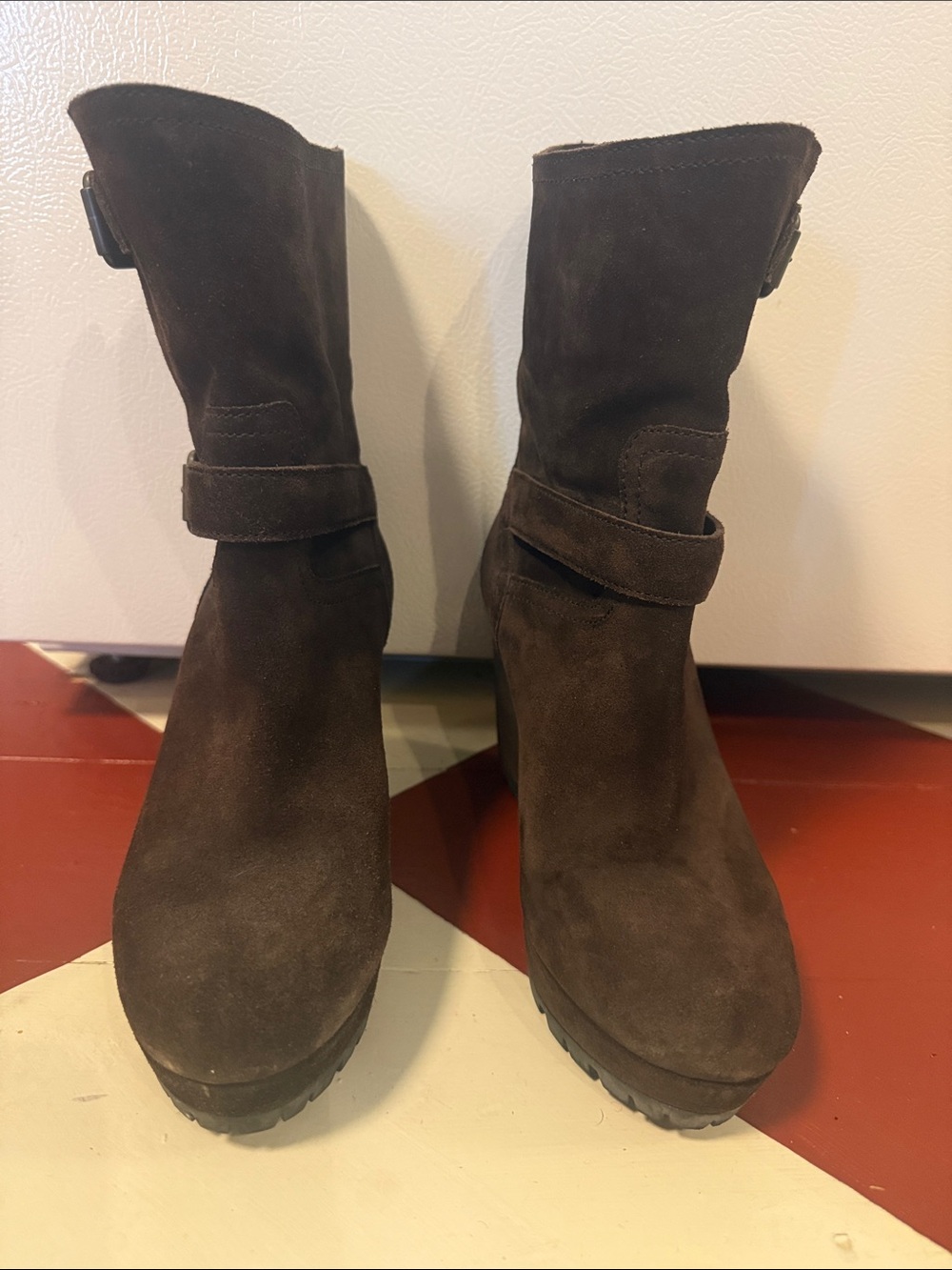 Prada Brown Suede Wedge Boots with Buckle Straps lite lug sole - Picture 2 of 14